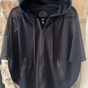 Michael Kors Black Mixed Media Full Zip Hoodie with mesh sleeves NWOT